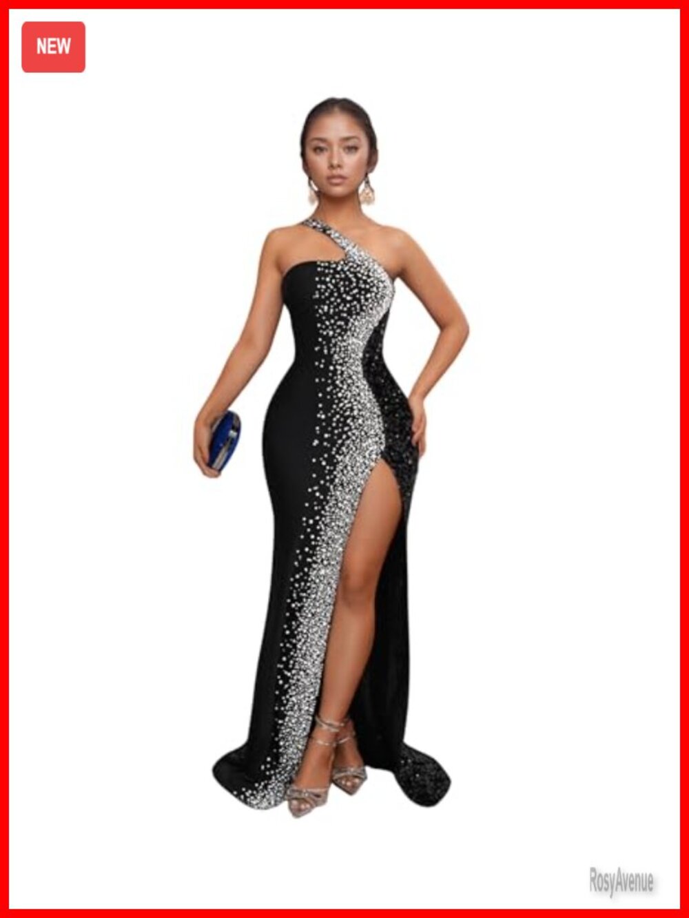 Sexy Rhinestone Lace Sheer Mesh Formal Evening Dress